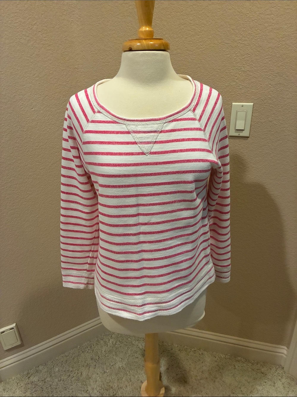 Calvin Klein Performance Red & White Striped Long Sleeve Pullover